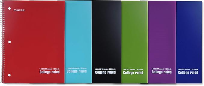 Mintra Office Spiral Notebooks, Wirebound, Journals for School, Work, Business, Aesthetic Stationery, Writing Pads, Teacher & Student Supplies (24, Solid Color-Poly Cover, College)