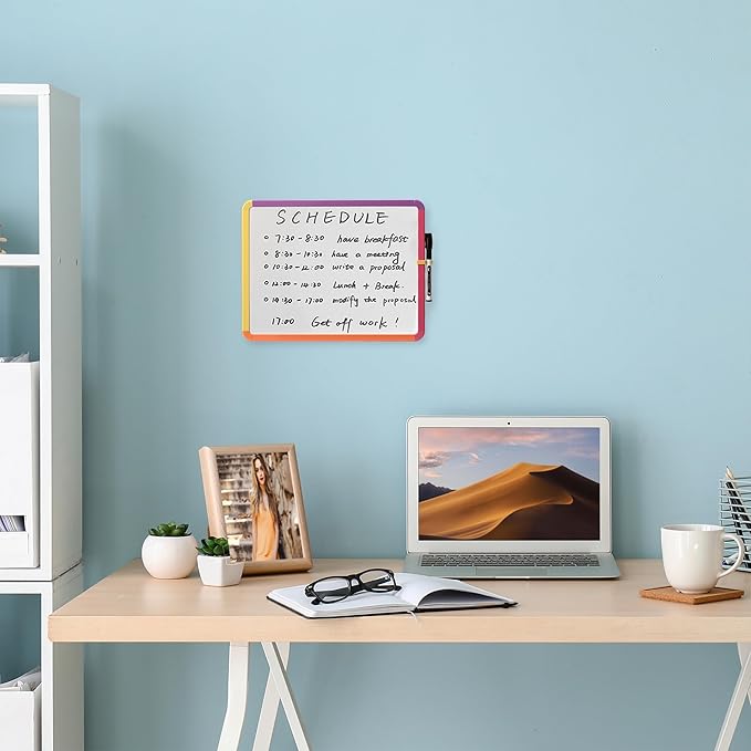 Mr. Pen- Dry Erase Board, 14” x 11” with a Black Dry Erase Marker, Colorful Frame, Small Mini White Board for Students, Fridge, Wall, Locker, Includes Double Sided Tapes