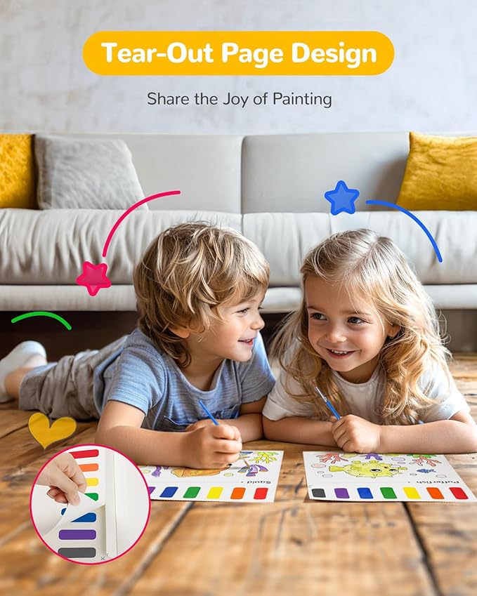 TECJOE Paint with Water Coloring Books for Toddlers, Marine Animal Series Watercolor Set with 3 Brushes, Mess Free Painting Activity for Kids Ages 4 5 6 7 8, Arts & Crafts Toy