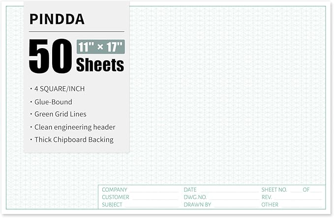 Isometric Graph Paper, 11"x17" Dot Grid Paper, 0.25" Grid, 50 Sheets Landscape, Easy-Tear Glue-Bound, 11"x17" Cardboard Backing, for Drafting, Engineering, Architect Designers