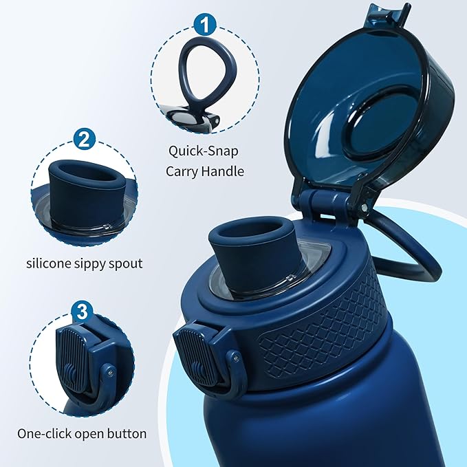 GOPPUS Insulated Water Bottle 20oz Stainless Steel BPA-Free Sports Bottle Ideal for School and Travel Silicone Spout Lid Prevents Leaks, Sweat, and Dust (Dark blue)