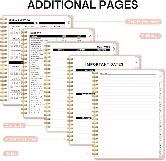 Planner 2026-2027, 8.5" x 11" Weekly and Monthly Academic Year Planner Calendar, July 2026 - June 2027, Hardcover Large School Planning Agenda With Tabs, Perfect for School & Office Supplies, A4, Pink