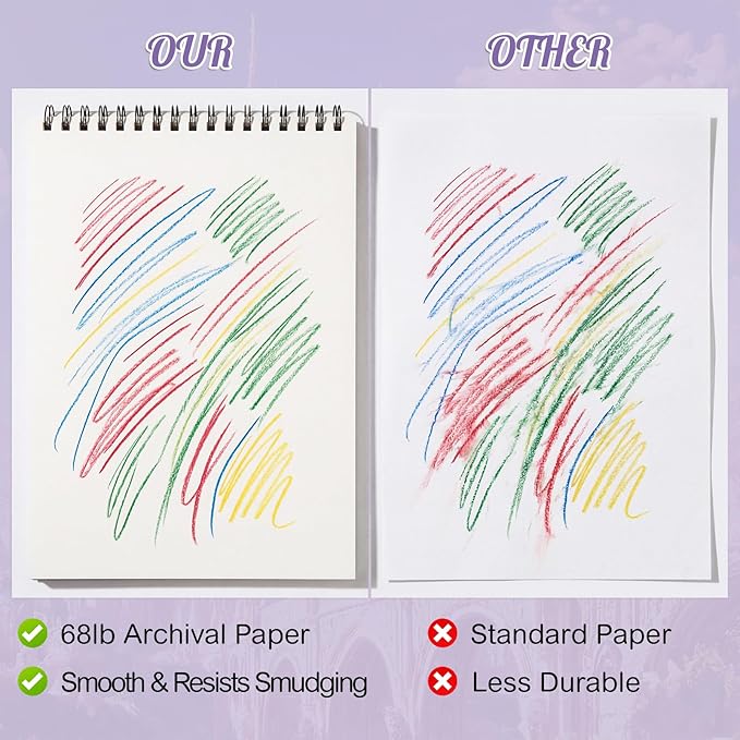 Prudiut Sketch Book 4 Pack 8.5x11 Inch Violet Spiral Bound Sketch Pad for Woman - 50 Sheets Acid Free Paper Sketchbooks for Drawing Artists Beginners Dry Media Portable Tear Line Art Supplies