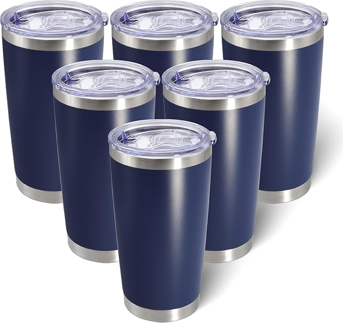 AIANJI 20oz Tumbler Bulk Stainless Steel Tumblers with Lid Vacuum Insulated Double Wall Travel Coffee Mug Powder Coated Tumbler Cup for Hot and Cold Drinks(Navy Blue, 6 pack)