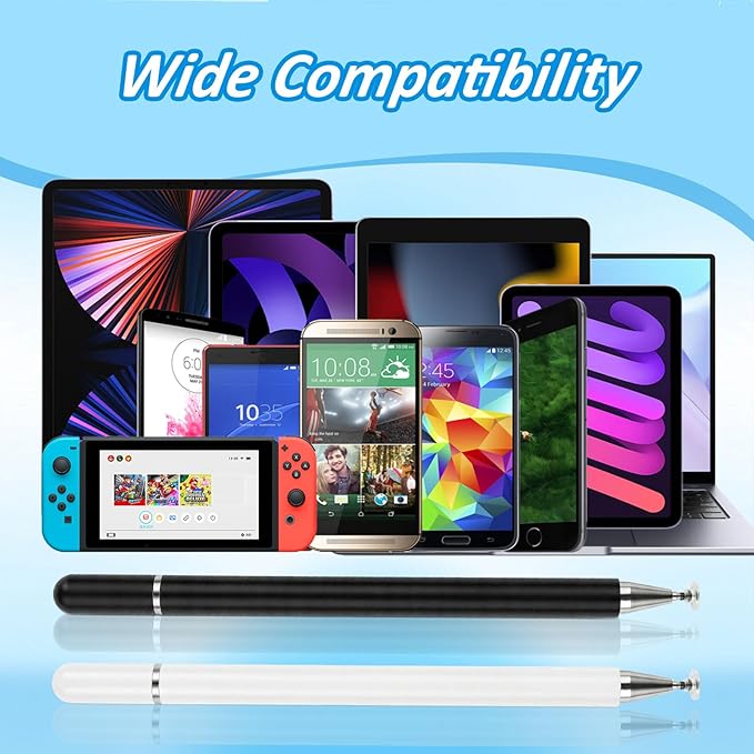 Stylus Pens for Touch Screens (2 Pcs), 2 in 1 Magnetic Disc & Fiber Tip Stylus Pen for iPad with Magnetic Cap, Compatible with All Touch Screens - Free Replacement Disc Tips, Black and White