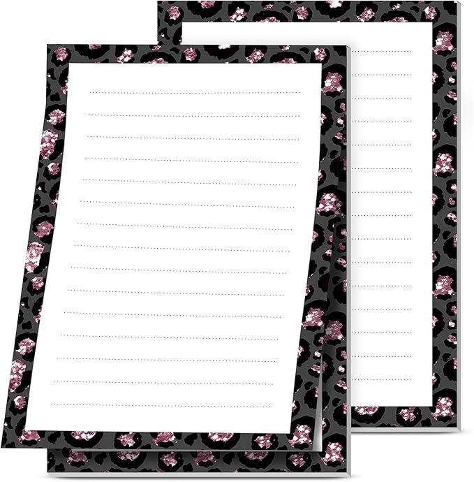 2 Pack Lined Sticky Notes 4x6 in, Cute Self-Stick Notepads with Lines, Large Memo Pads Strong Adhesive for Office, Home Sliver Black Leopard