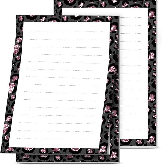 2 Pack Lined Sticky Notes 4x6 in, Cute Self-Stick Notepads with Lines, Large Memo Pads Strong Adhesive for Office, Home Sliver Black Leopard