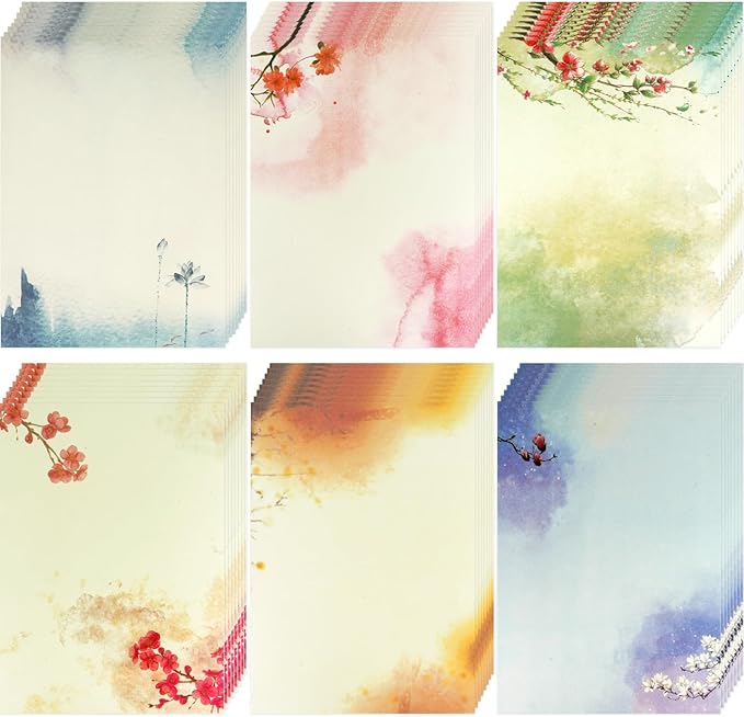 48 Pcs Assorted Color Writing Stationery Paper, Letter Writing Paper Letter Sets (6 colors, 8 pcs per color) (Style 03)