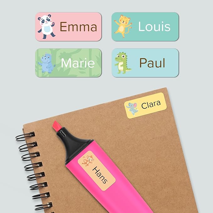 Name Labels for Kids (120 pcs) - Custom Waterproof Stickers for Daycare, Office and School Supplies (Jungle Animals)