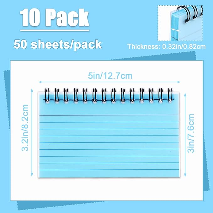 500 Pcs Spiral Index Cards, 3x5 Inch Flash Cards with Ring, Colored Ruled Note Card with Waterproof Covers, Spiral Bound Flashcards for Studying Office, to Do List (5 Colors)