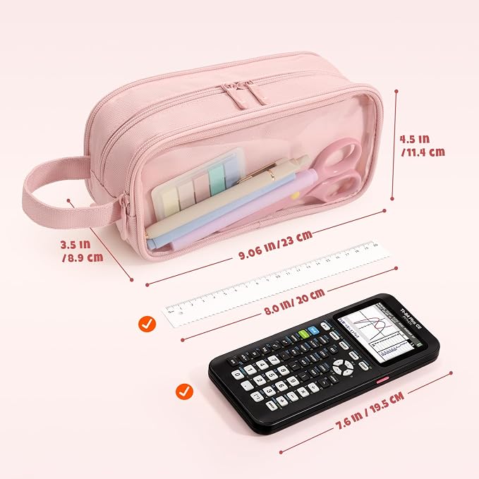 SUNEE Large Capacity Pencil Case with 3 Compartment, Extra Big Pencil Pouch, Pencil Bag with Clear Window, Pen Case School Supplies for Teens Adults Girls,Pink