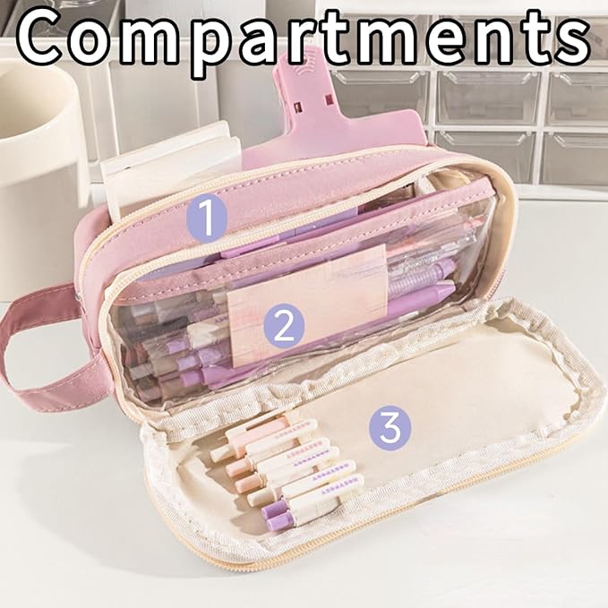 Big Capacity Pencil Case 5 Compartments Large Pencil Pouch Pen Bag Pencil Box Holder Organizer Simple Storage Aesthetic Stationery Cosmetic for Adults Men Women College Office Essentials (Blue)