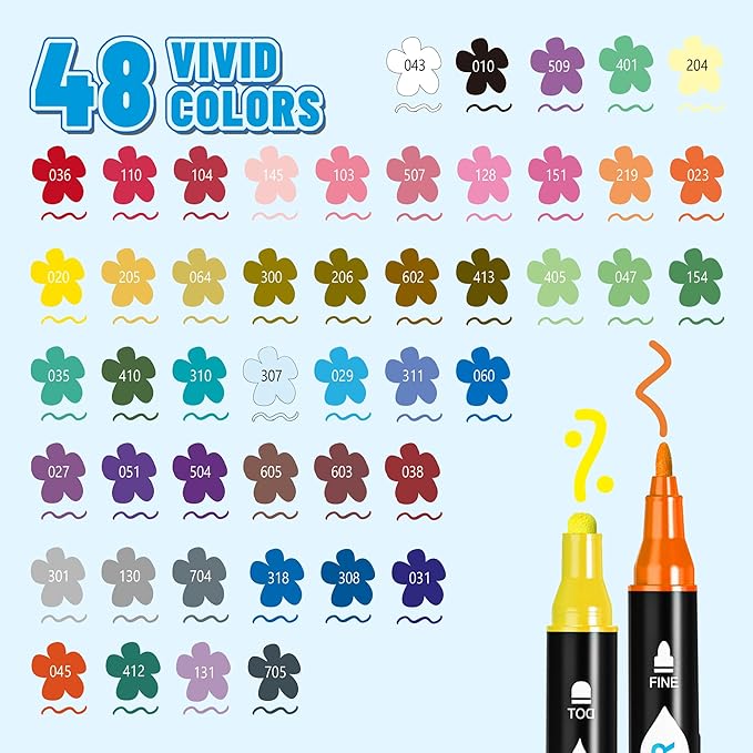 TBC The Best Crafts 48 Colors Dual Tip Acrylic Pens, Dudu Head Acrylic Paint Markers,Suitable for Paper, Pottery, Stones, Backpacks, Glass (48 Colors Dudu Head)