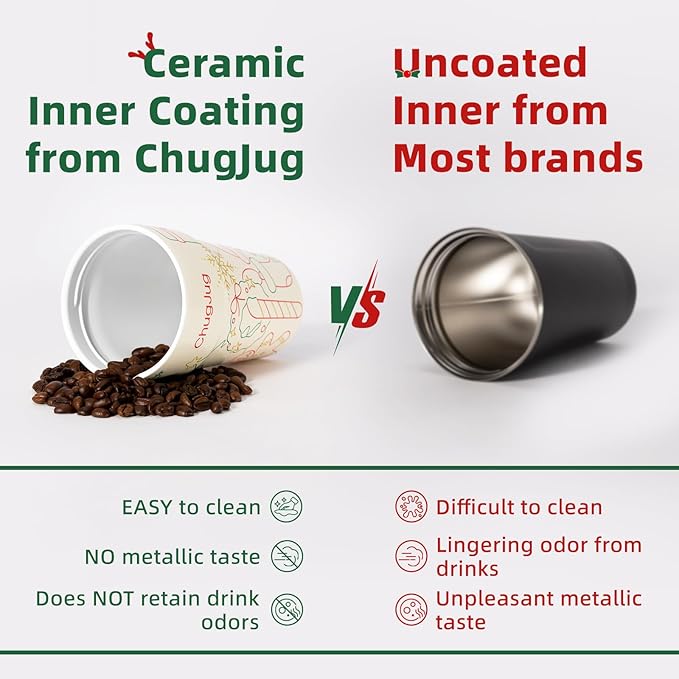 16 oz Christmas Travel Coffee Mug with Ceramic Coating, Leak-Proof Vacuum Insulated Coffee Tumbler with Lid, Double Wall Stainless Steel Travel Cup (Yuletide Magic)