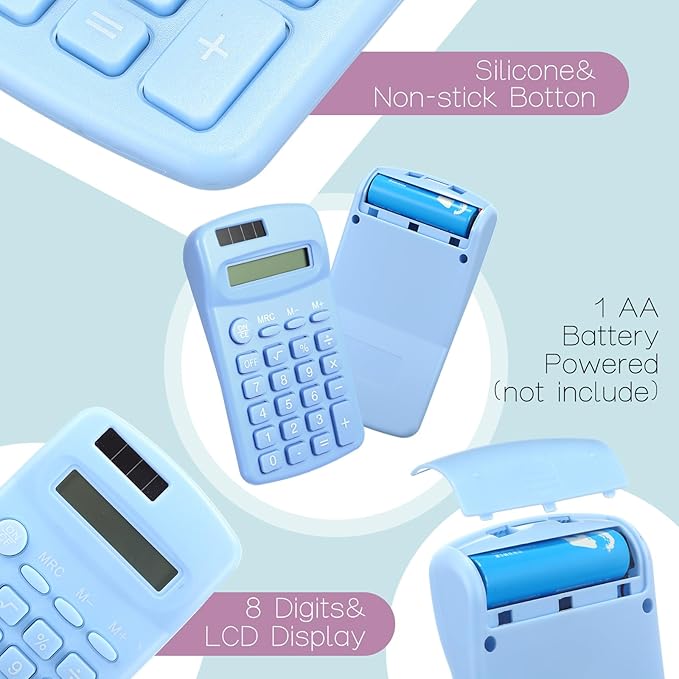 Flutesan 30 Pack Pocket Calculator Small Battery Powered Bulk Mini Size 4 Function Hand Held Basic Calculator for Students Kids School Home Office(White, Pink, Blue)