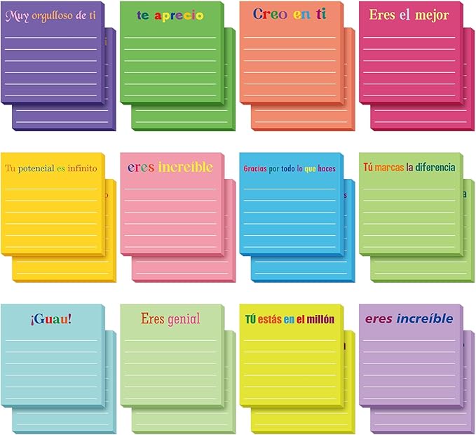 Yinder 24 Pcs Inspirational Sticky Notes Cute Motivational Sticky Notes Pad End of Year Employee Appreciation Gifts Bulk for Teacher Nurse Coworkers Office Supplies 3 x 3'' (Appreciation,Spanish)