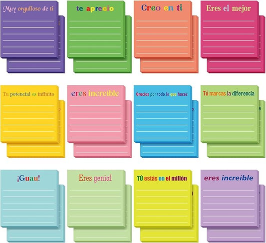 Yinder 24 Pcs Inspirational Sticky Notes Cute Motivational Sticky Notes Pad End of Year Employee Appreciation Gifts Bulk for Teacher Nurse Coworkers Office Supplies 3 x 3'' (Appreciation,Spanish)