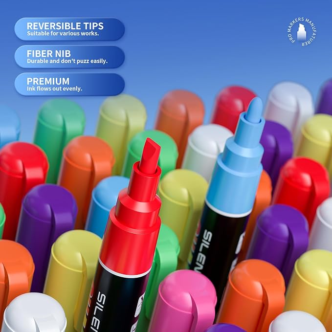 SILENART Red Chalk Markers 2 Pack - Red Dry Erase Markers Pen - Liquid Chalk Markers for Chalkboard, Window, Glass, Mirror, Blackboard