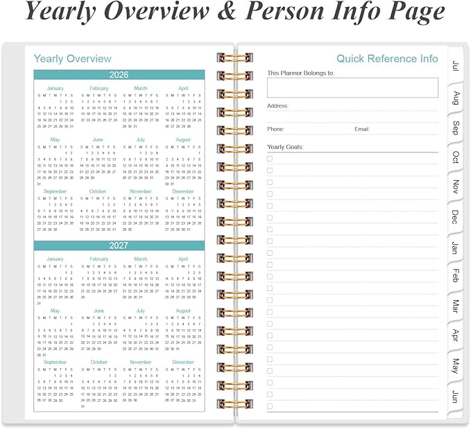 2026-2027 Pocket Planner/Calendar - 2026-2027 Planner from July 2026 - June 2027, Planner 26-27 with 12 Tabs, Twin-Wire Binding, Inner Pocket, 3.75" x 6.75, Blue Leaf Flower