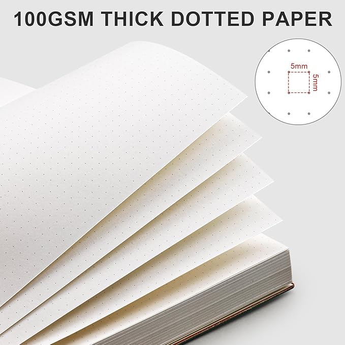 AHGXG Dotted Journal - 320 Pages Dot Grid Notebook B5 Large Journal, 100gsm Thick Dotted Paper, Leather Softcover, with Journal Stencils, Inner Pocket, 7.6'' X 10'', Cyan