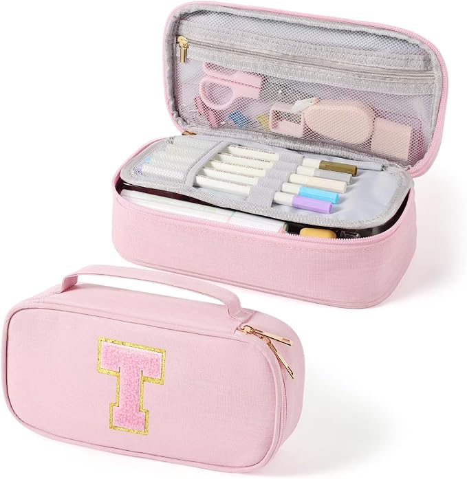 YOOLIFE Pencil Case for Girls, Cute Pencil Pouch Pen Case, Large Capacity Aesthetic School Supplies for Teen Girls, T (Pink)