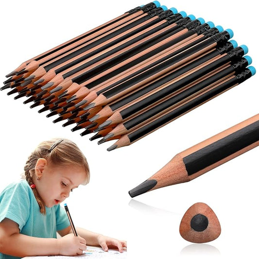 Seajan 48 Pcs 2b Jumbo Pencils, Big, Fat, Thick, Triangular Grip 7 Inch Large Pencils Refill with Eraser for Beginners Office Christmas Gifts(Black)