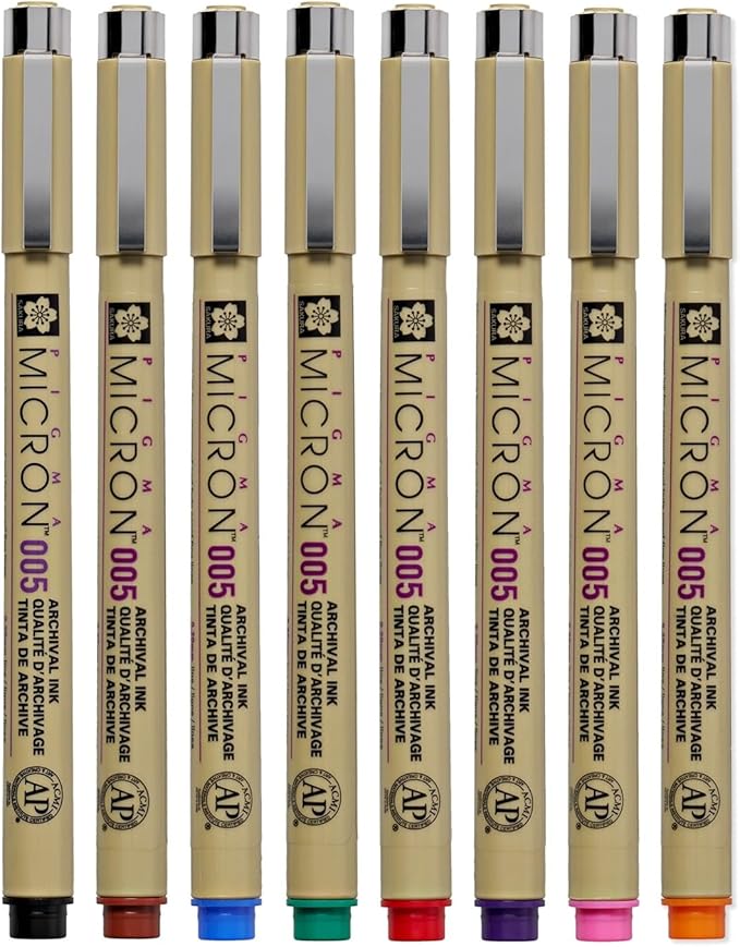 SAKURA Pigma Micron 005 8 Color Set Water Based Pigment for Illustration - Holiday Gifts for Artists, Crafters & DIY Gifts Projects