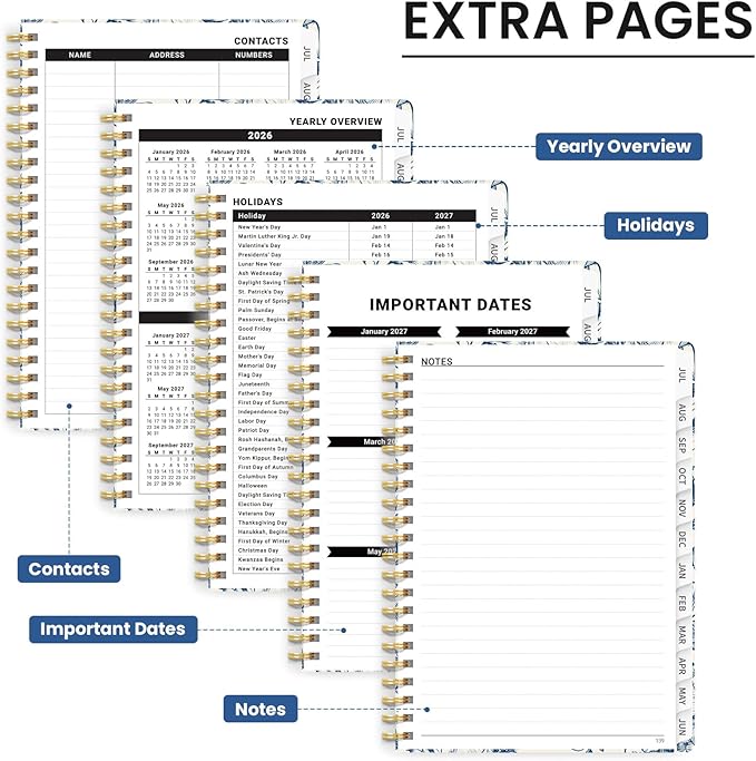 Planner 2026-2027, Monthly and Weekly Academic Planner July 2026 - June 2027, Hardcover Student Teacher Planning Agenda Calendar Book with Tabs, Perfect for Office School Supplies, A5 (6.3" x 8.5") - Porcelain Bloom