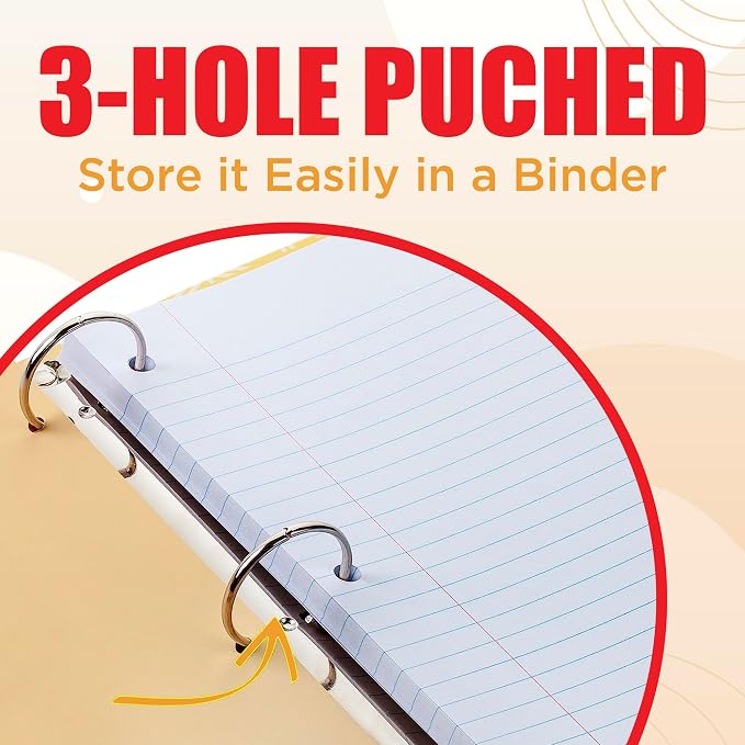 Notebook Paper Wide Ruled, Loose Leaf Paper Wide Ruled Notebook Paper Bulk, Lined Filler Paper for 3 Ring Binders - 10.5” X 8", for Student, College, School Classroom - 100 Sheets/Pack (12 Pack)