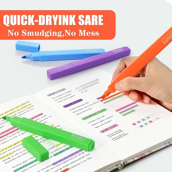 Highlighters Assorted Color,Bright Color Dry Fast,Chisel Tip,8Pcs | long lasting ,Aesthetic,cute bright colol,high quality for bible study,books,journal,writing,school office