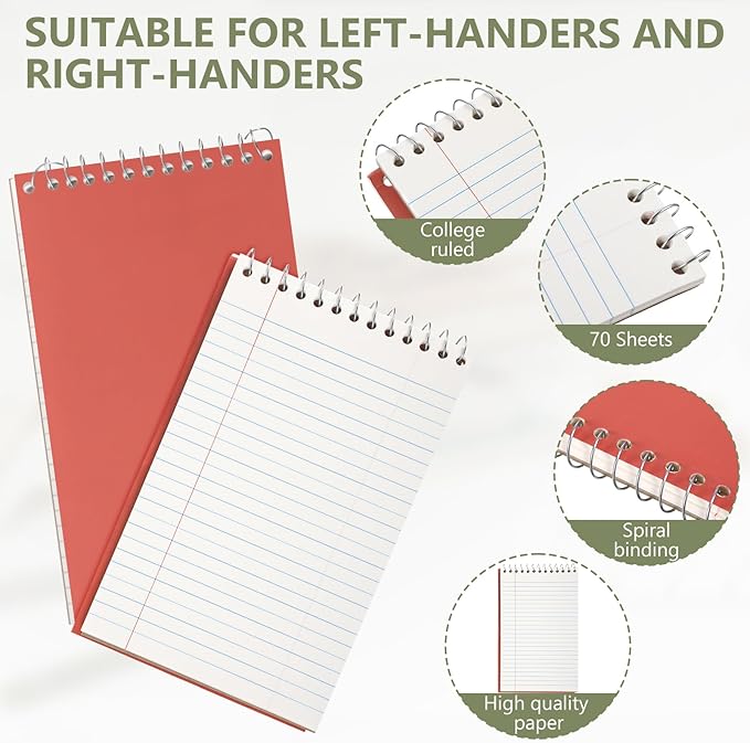 Fuutreo 12 Pcs 5'' x 8'' Top Bound Spiral Notebooks Office Steno Book for Women Cute Durable Spiral College Ruled Paper 70 Sheets Multicolor Covers, School Supplies(Retro Color)