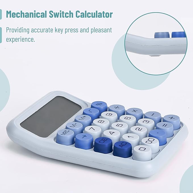 Mr. Pen- Mechanical Switch Calculator, 12 Digit Large LCD Display, Sky Blue with Big Buttons, Mechanical Switch Calculator for Home, School, Office