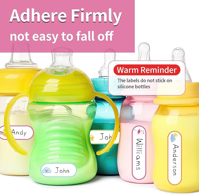 480 Pcs Labels for Kids Stuff Daycare, Waterproof Baby Name Label, Washable Bottle Labels, Reusable Self-Adhesive Tag Stickers for School Essentials, Self-Laminating Write-on (Weather)