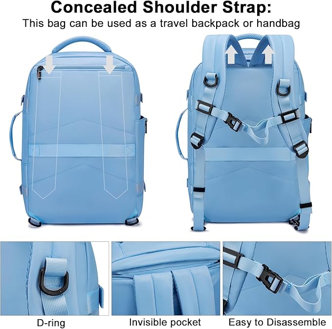 Asenlin Travel Backpack for Women Men,Flight Approved Carry On Luggage 40L Water Resistant Business Laptop Backpacks Fits TSA 17.3 Inch Computer College Weekender Outdoor Hiking-Light Blue