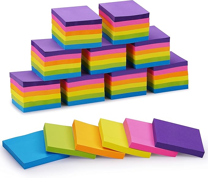 Sticky Notes Bulk, 60 Pads Sticky Notes, 3 X 3 Inch, 100 Sheets/Pad, Assorted Bright Colors Notes Pads Pack,Great Sticking Power