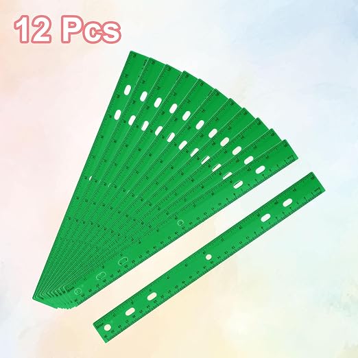 HARFINGTON 12pcs Plastic Rulers 12" (30cm) Clear Straight Ruler Measuring Tool Inches and Centimeters with Hole for Home Office Classrooms Drafting, Green