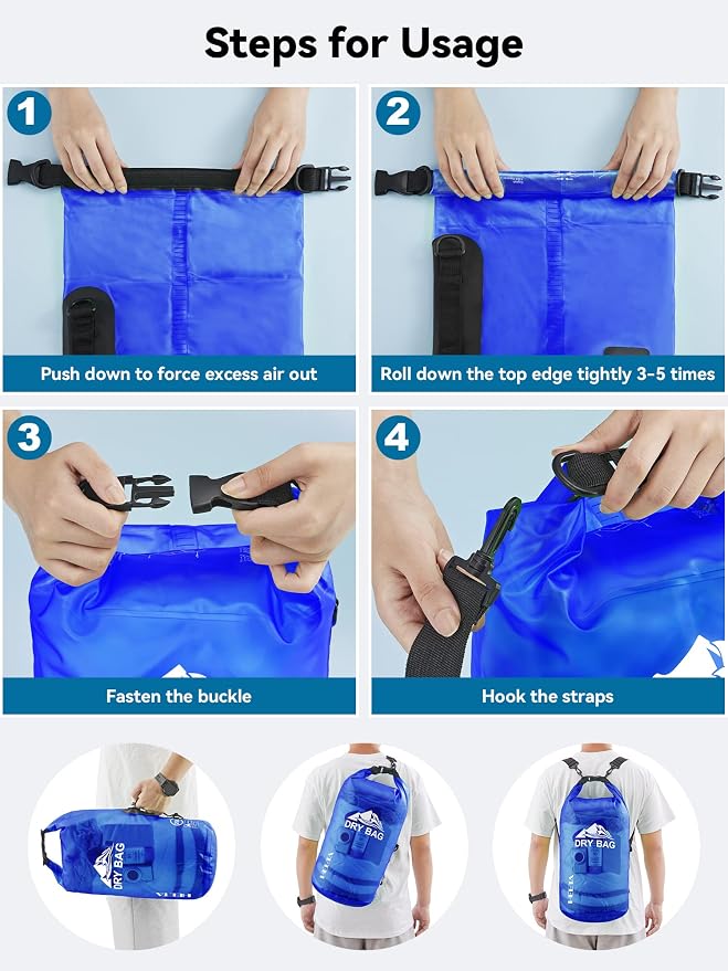 HEETA Dry Bag Waterproof Backpack with Phone Case 5L/10L/20L/30L/40L | Roll Top Lightweight Dry Storage Bag for Women Men, Travel Boating Kayaking Paddle Board Camping Beach Essentials Accessories