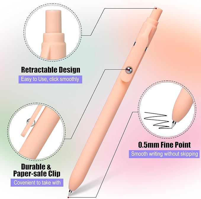 Fenmay Gel Pens, 12 Pcs 0.5mm Fine Point Aesthetic Pens, Quick Dry No Smudge, Smooth Writing Comfortable Grip Pen, Cute Black Ink Journaling Pens for School Supplies Office Desk Accessories