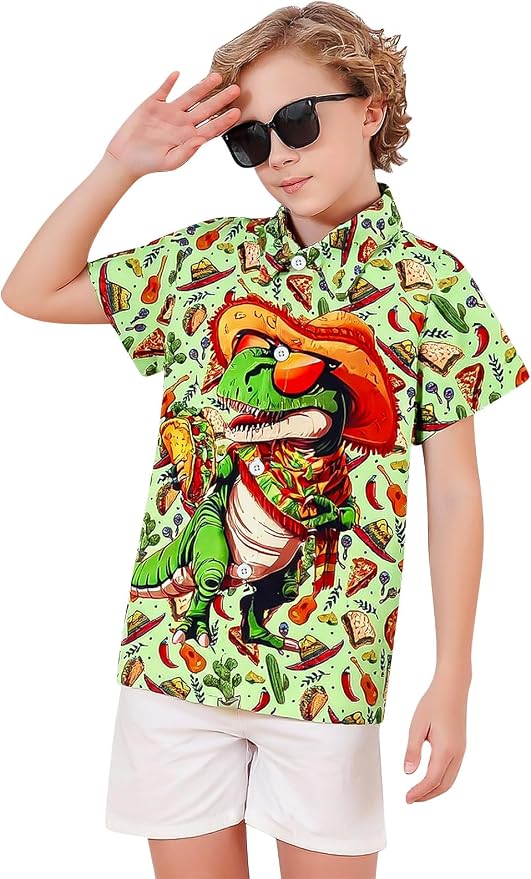 Enlifety 2-10T Kids Hawaiian Shirt Boys Short Sleeve Button Down Shirts Hawaii Summer Casual Blouse