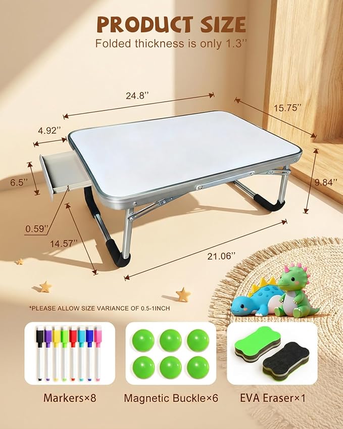 Lap Desk, Dry Erase Board Table with Markers & Magnets, Portable Foldable Art & Activity Desk for Drawing, Writing & Play, Home and Travel Use