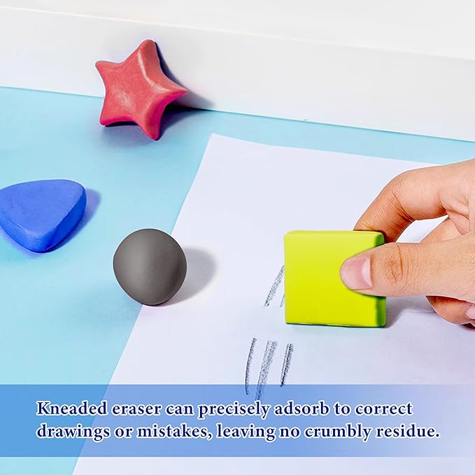Smilo Kneaded Erasers for Artists, 8-Pack (4 Colors - 2 Each) | Reusable, Dust-Free, No Smudge | Moldable Putty Eraser with Case | Ideal for Drawing, Sketching, Students（Red,Blue,Yellow,Grey）