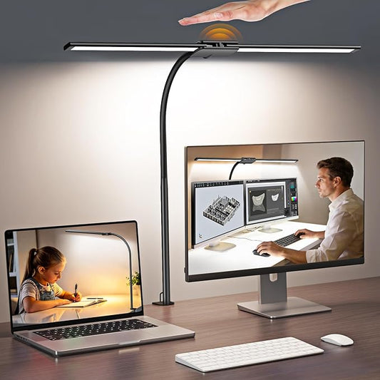 Syrinx Eye-Caring LED Desk Lamp, Modern Architect Desk Lamp with Gesture Switch/Wired Control, Ultra Bright Desk Light with Memory/Timer, 50 Adjustable Lighting Modes for Home Office Crafting Reading