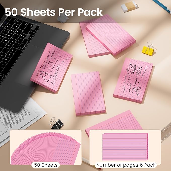 Index Cards 3x5 Inch, 300sheets, Flash Cards,Ruled Lined Pink Note Cards Paper For Studying, Schools Supplies, College, Office And Home Organization, Note Taking Supplies