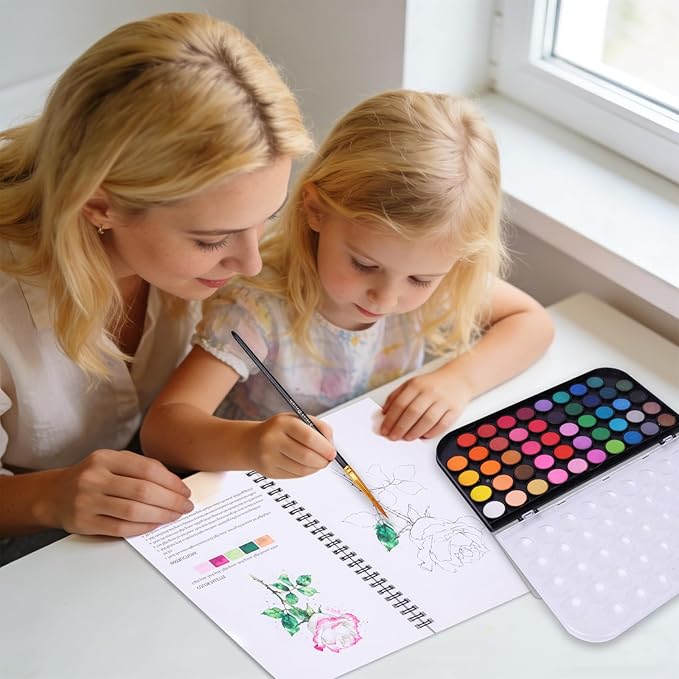 Watercolor Workbook | Watercolor Paint Set with 48-Colors Palette and Brushes | 13 Original water coloring book DIY Design PatternsWatercolor Book Set for Adults and Teenagers (Flowers & Animals)