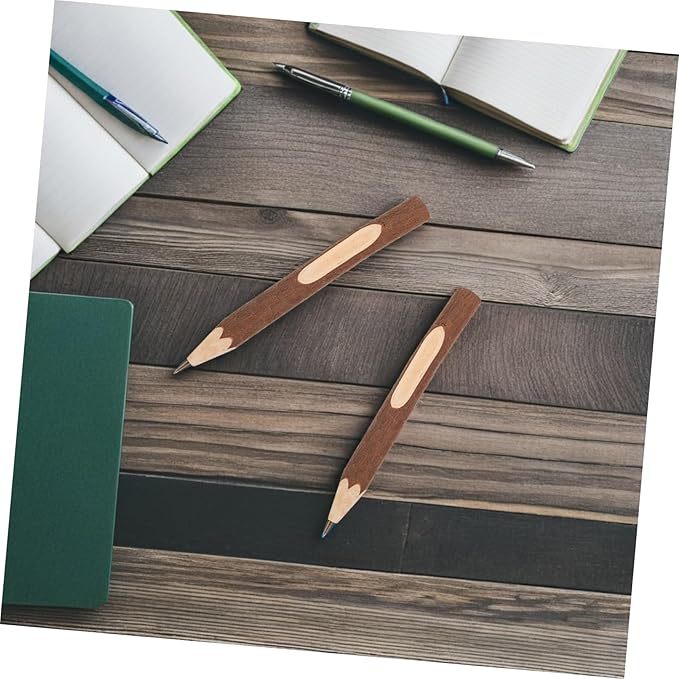 FOMIYES Natural Wood Ballpoint Pens Set of 10, 13cm Small Wooden Ballpoint Writing Pens with Tree Bark Texture, Biodegradable Household and Home Office Writing Supplies