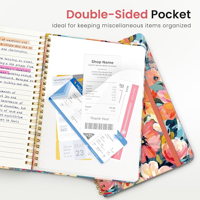 ZOTIA Lined Spiral Journal for Women, A5 Cute Hardcover College Ruled Notebook for Work, School & Note Taking, Aesthetic Writing Journal, 140 Pages (5.8" x 8.3"), Pastel Garden