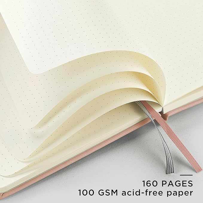 &And Per Se Dotted Journal Notebook, A5 Hardcover Leather Dotted Journal, 160 Pages 100gsm Thick Dot Grid Paper, 3 Sheets of Stickers Included - 5.7'' x 8'' (Apricot)