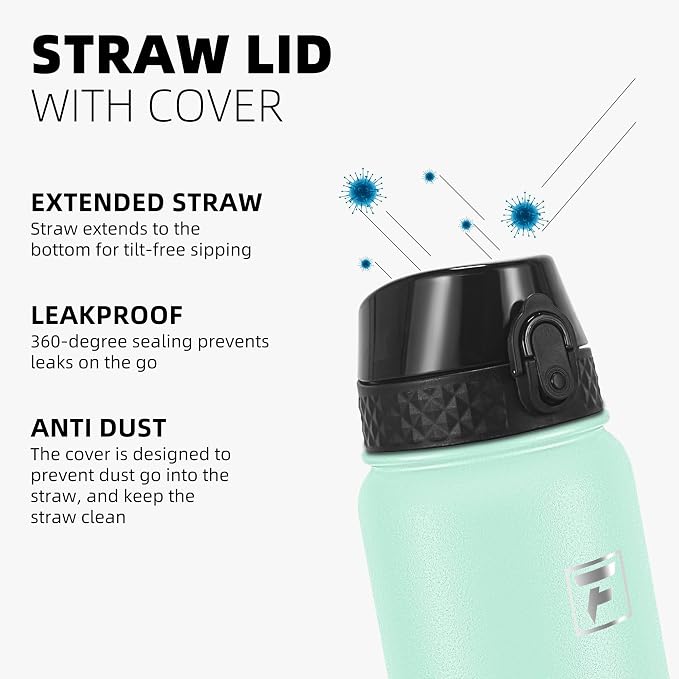 Fanhaw 20 Oz Kids Insulated Stainless Steel Water Bottle with Straw Lid, Leakproof & Anti-Dust Everyday Use Bottle for School, Women & Men, Back to School Essentials (Green Pink)