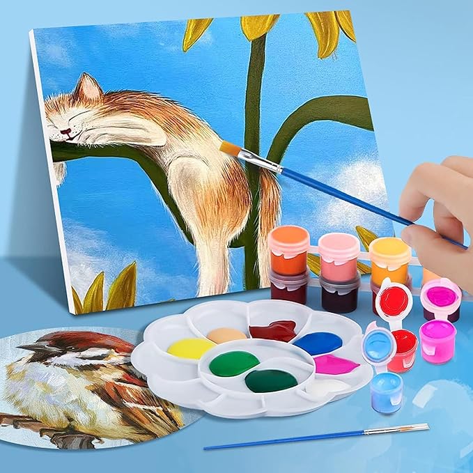 DUA MAIGA 280 Pcs Washable Acrylic Paint for Kids Arts and Crafts, 20 Gouache Watercolor Paint Sets of 12 Colors for Party Classroom Painting Supplies, 20 Flat and 20 Pointed Brushes