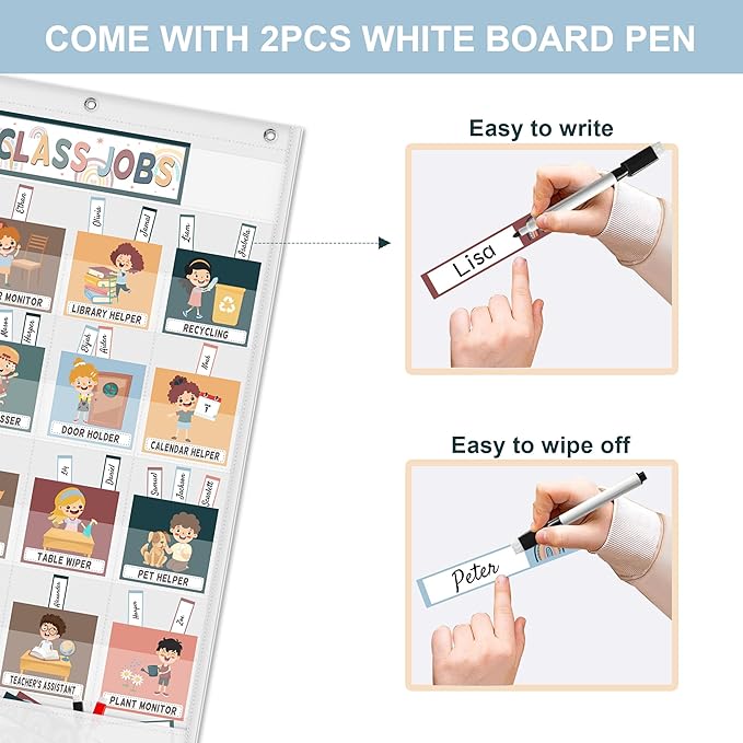 Class Jobs Pocket Chart Class Management Educational Pocket Chart with Clips Teacher's Helper Classroom Must Haves Supplies (White)